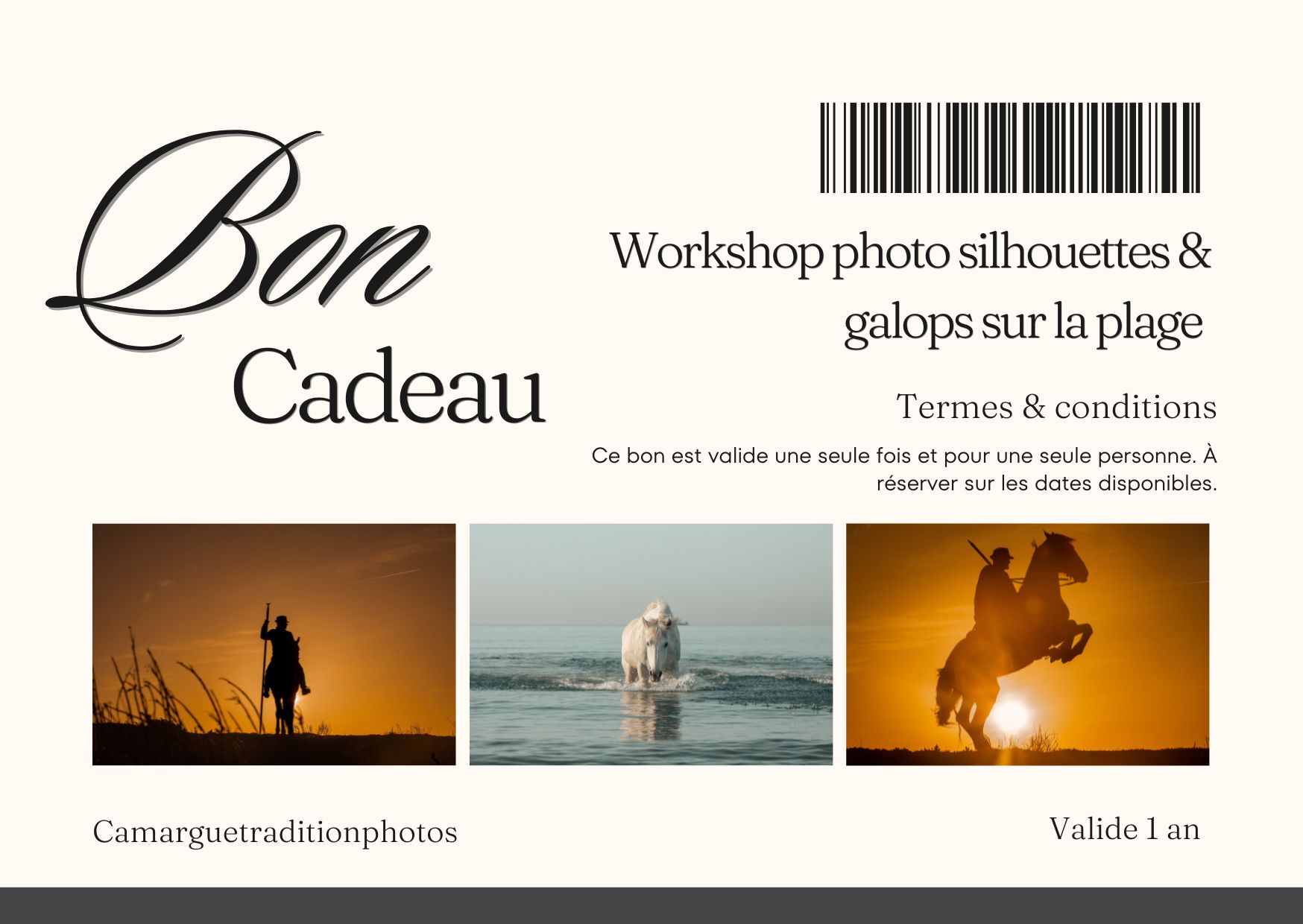 Bon cadeau workshop photo silhouettes & galops sur la plage